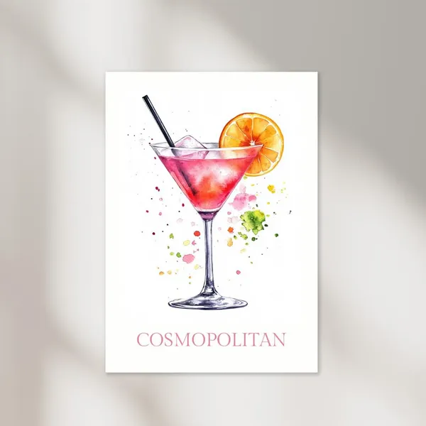 Cosmopolitan Watercolor Cocktail Poster Print