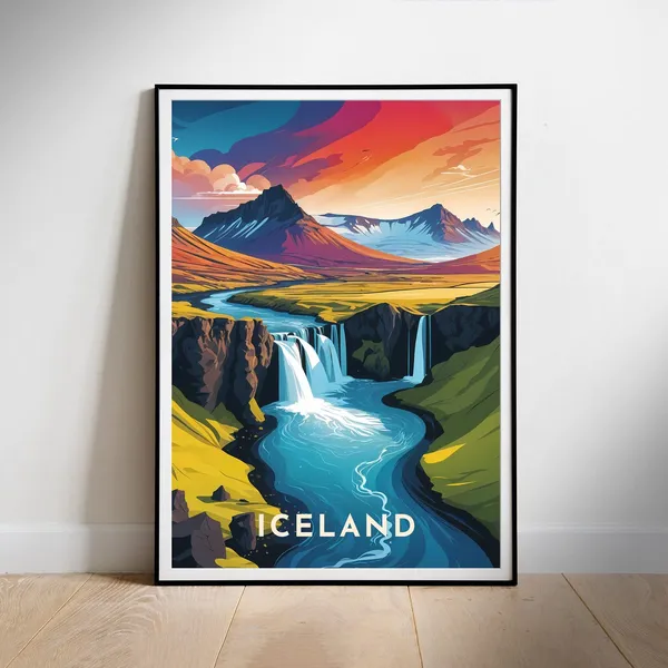 Iceland Retro Travel Poster Print, Europe Wall Art