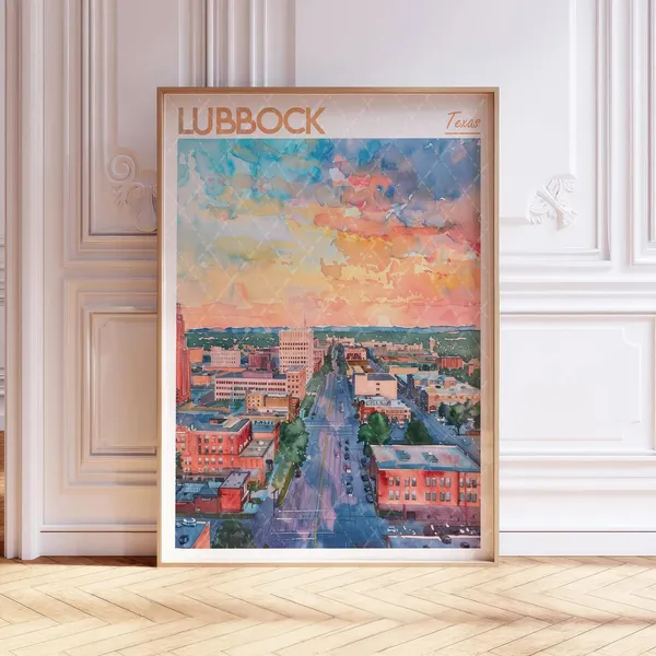 Lubbock Watercolor Art Print, Texas Travel Poster