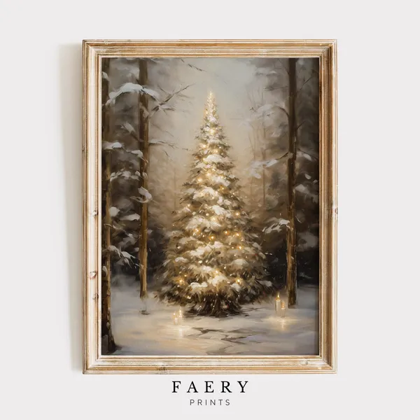 Winter Tree Vintage Wall Art, Snowy Forest Print