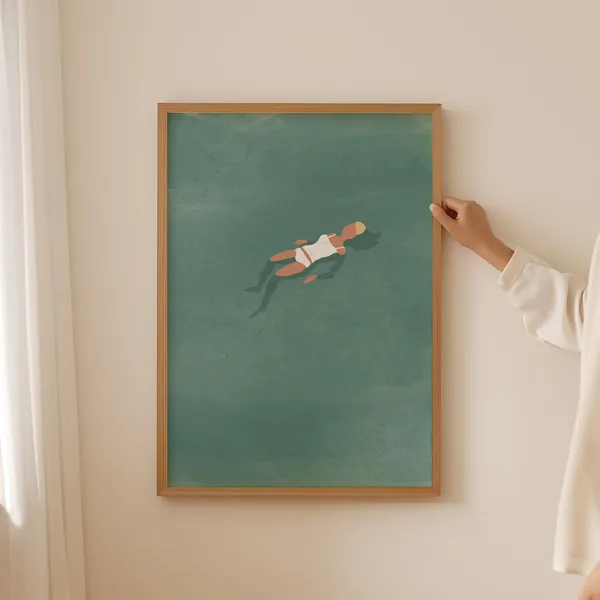 Girl Floating In Pool, Cute Minimalist Beach Art