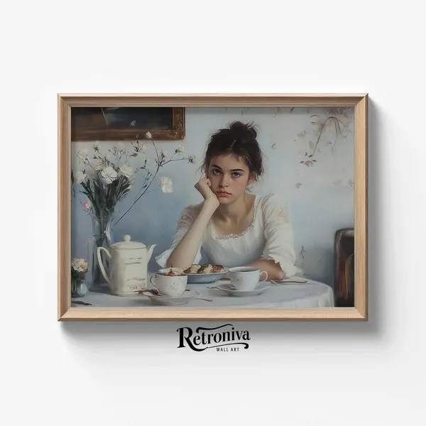 Bored Girl In Breakfast Vintage Victorian Portrait Art Print
