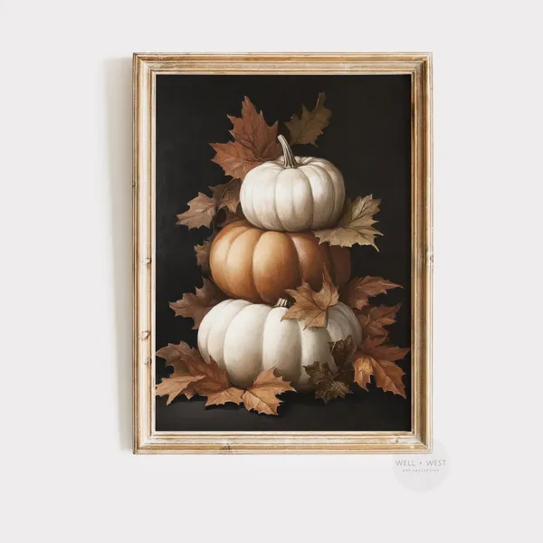 Moody Pumpkin Print, Vintage Fall Pumpkins Art Print