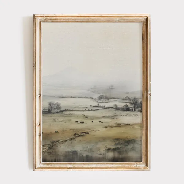 Moody Landscape Art Print, Rustic Cottagecore Decor