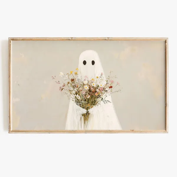 Halloween Whimsical Fall Floral Ghost Art Print