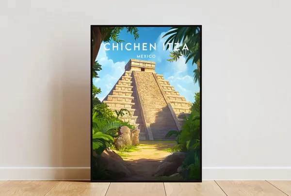 Chichen Itza Travel Poster, Mexico Landmark Art Print