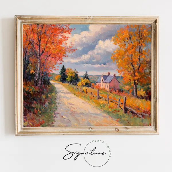 New England Country Lane Autumn Landscape Art Print