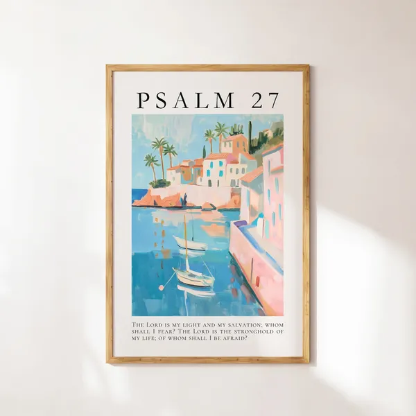 Psalm 27 Christian Wall Art, Coastal Bible Verse Print