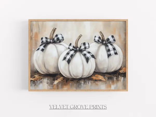 White Pumpkins Vintage Autumn Art Print