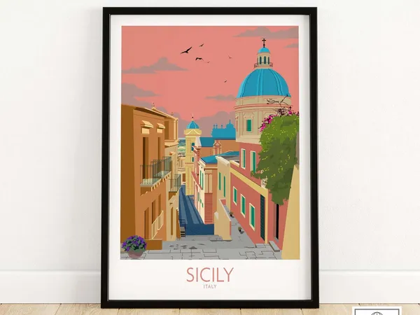 Sicily Italy Travel Poster, Place-Inspired Wall Art Print