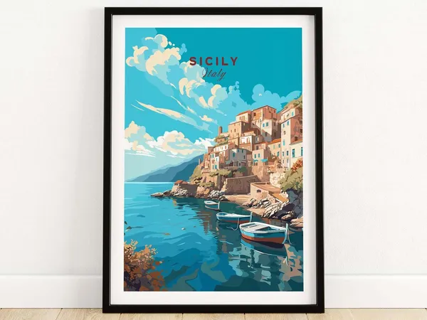 Sicily Travel Poster, Home Decor Illustration