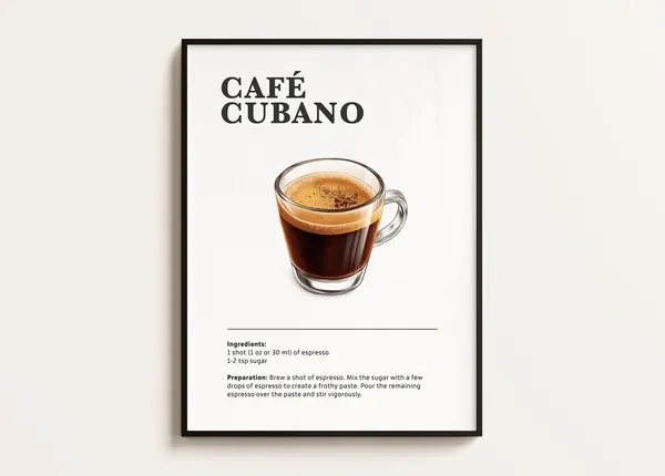 Cuban Coffee Recipe Poster, Coffee Art Print