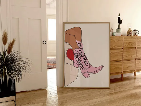 Pink Cowgirl Western Boots Boho Art Print