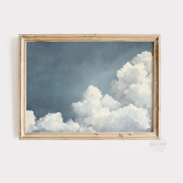 Cloud Print Blue Sky Oil Painting Vintage Landscape Art Print