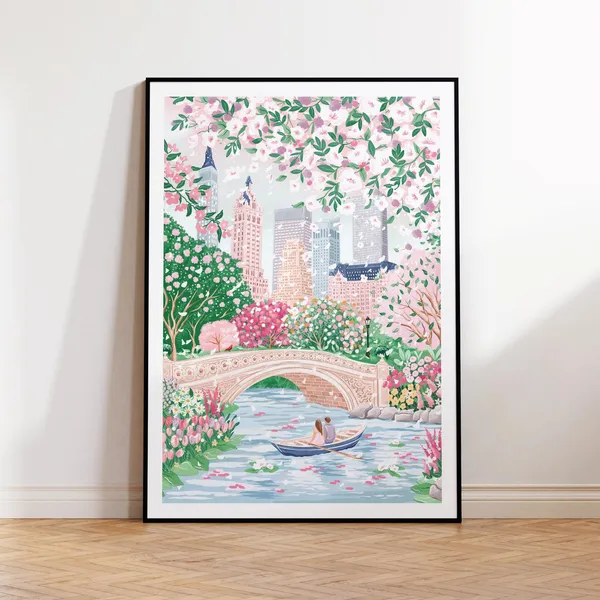 Central Park Bow Bridge Spring Travel Poster
