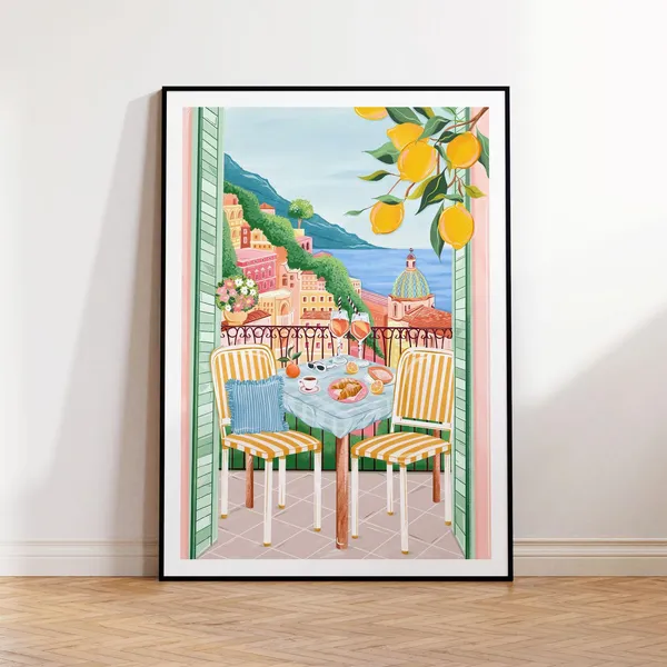 Positano Amalfi Coast Travel Poster, Maximalist Decor