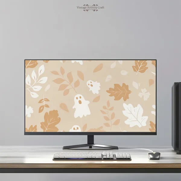 Cute Ghost Neutral Beige Aesthetic Halloween Art Print