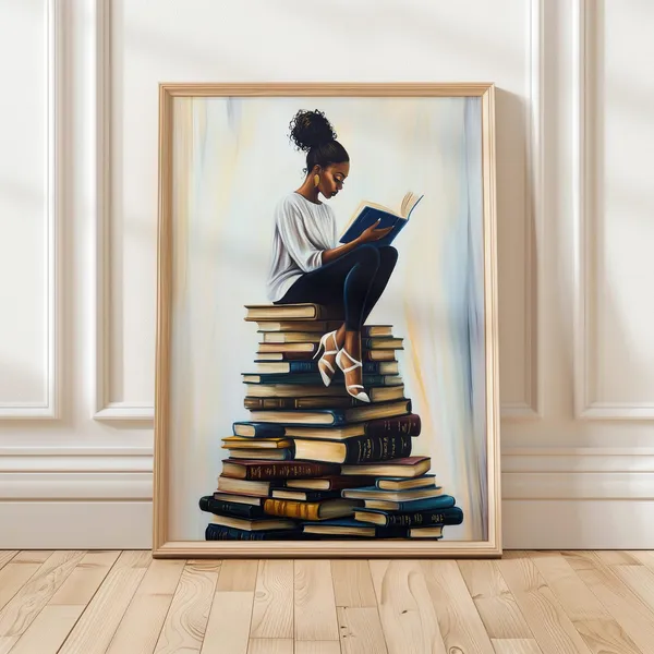 Black Girl Reading Art Print, Bookish Wall Decor