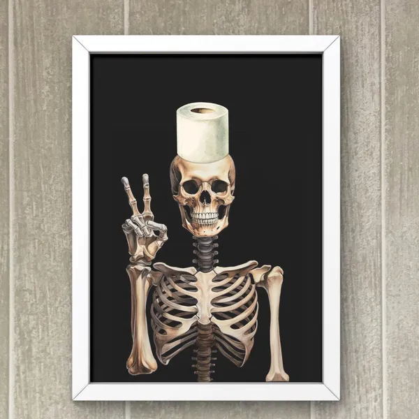Skeleton Bathroom Halloween Art Print