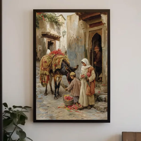 Arabian Street with Muslim Woman and Child Art Print