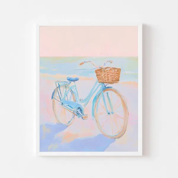 Blue Beach Cruiser Coastal Bicycle Art Print