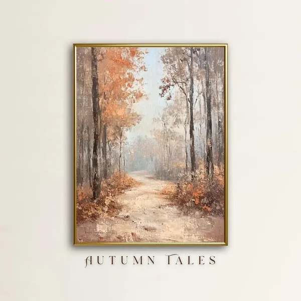 Vintage Rustic Fall Landscape Art Print, Farmhouse