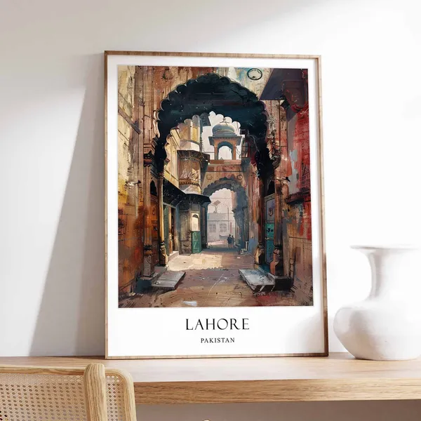 Lahore Travel Poster, Pakistan Punjab Islamic Landmark