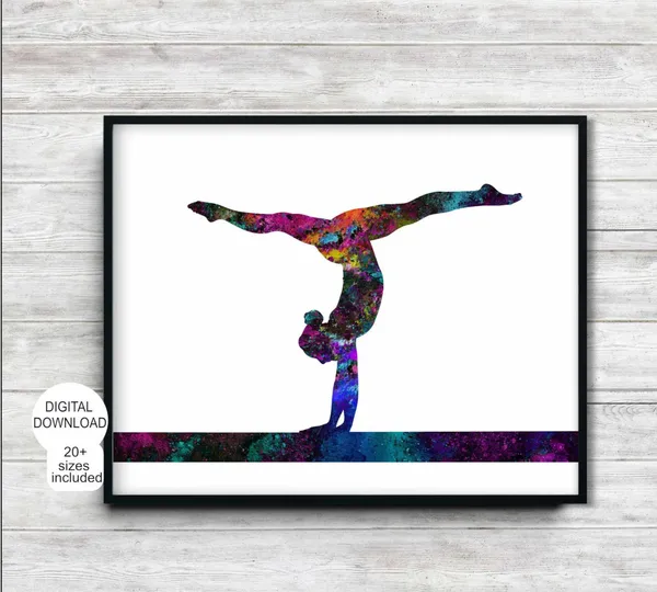 Gymnastics Balance Beam Watercolor Silhouette Art Print