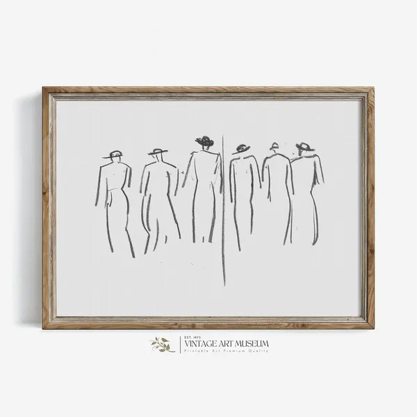 Vintage Abstract Woman Sketch Line Drawing Print