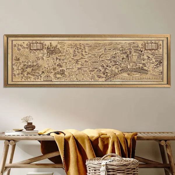 Fantasy Wizard Map Vintage Style Castle Village Art Print