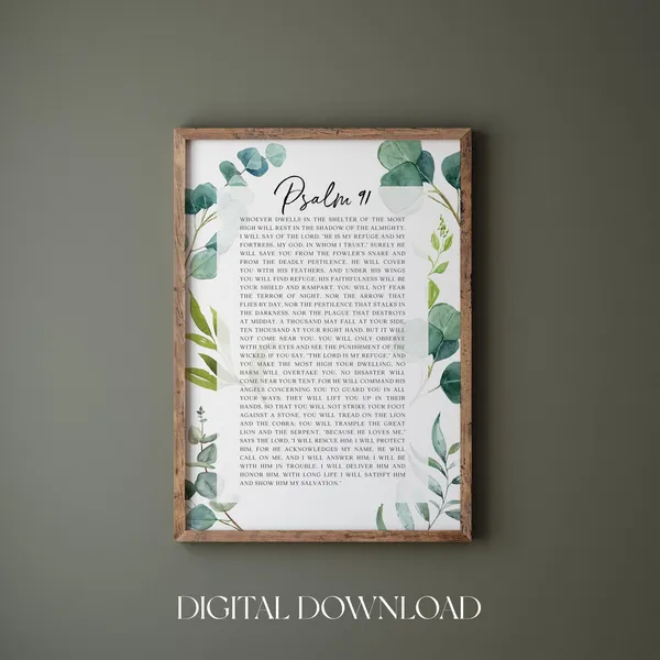 Psalm 91 Bible Verse Minimalist Christian Wall Art Print