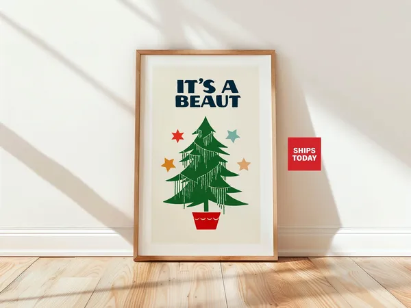 Retro Holiday Art Christmas Tree Art Print
