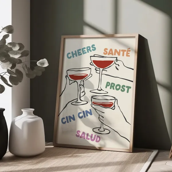 Cheers Languages Retro Art Poster for Kitchen Decor