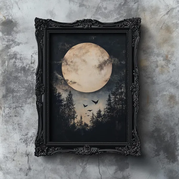 Vintage Autumn Full Moon Halloween Art Print