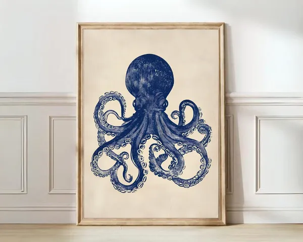 Octopus Linocut Vintage Poster, Eclectic Kitchen Art