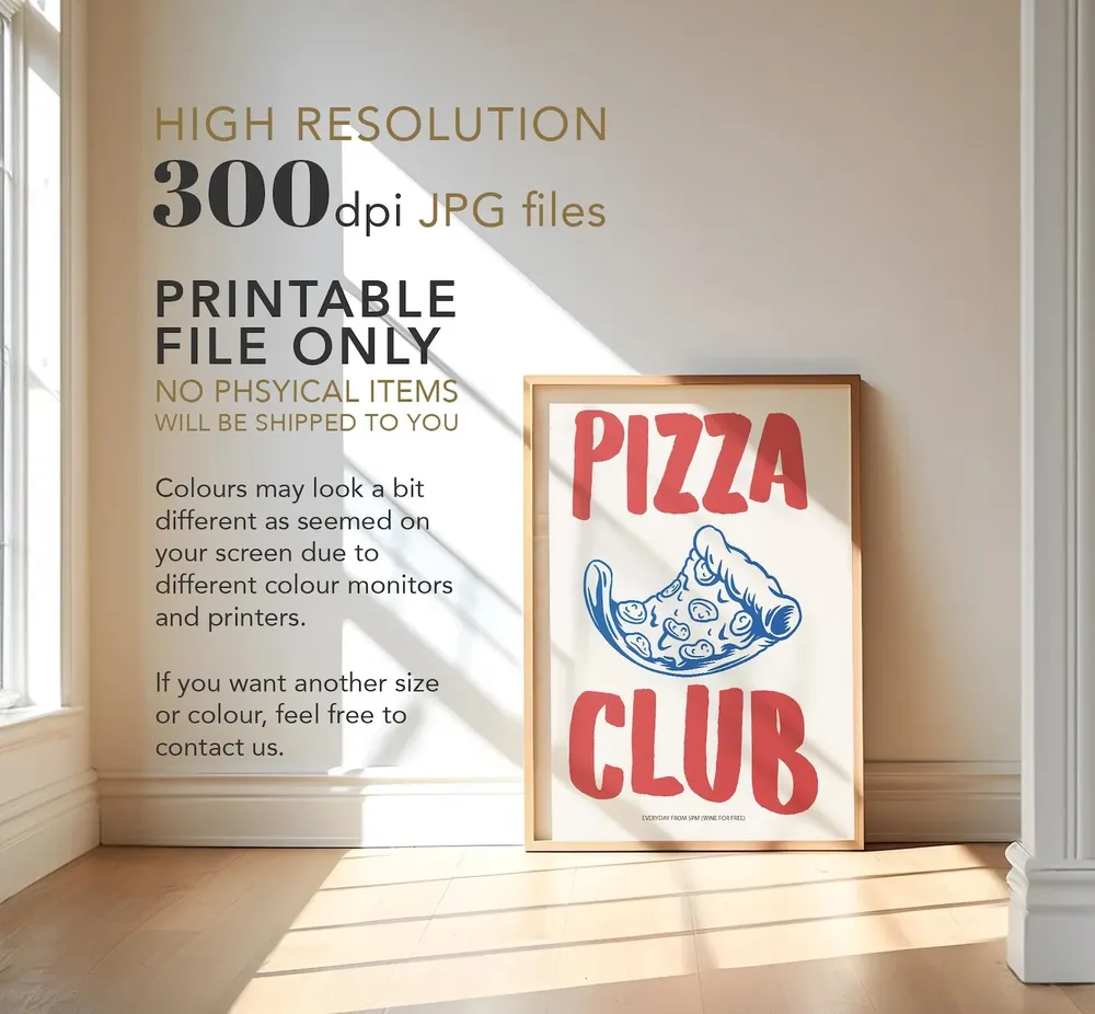 Hand Drawn Pizza Poster, Retro Food Art Print - Image 3