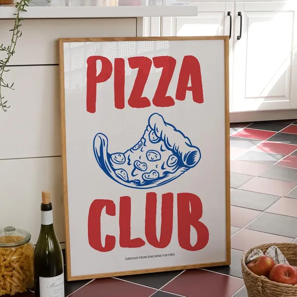 Hand Drawn Pizza Poster, Retro Food Art Print