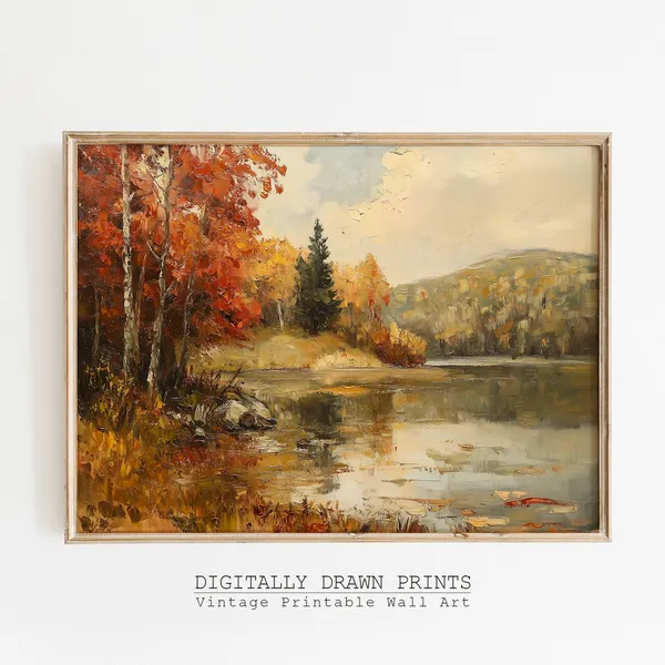 Rustic Fall Landscape Art Print, Vintage Countryside Decor
