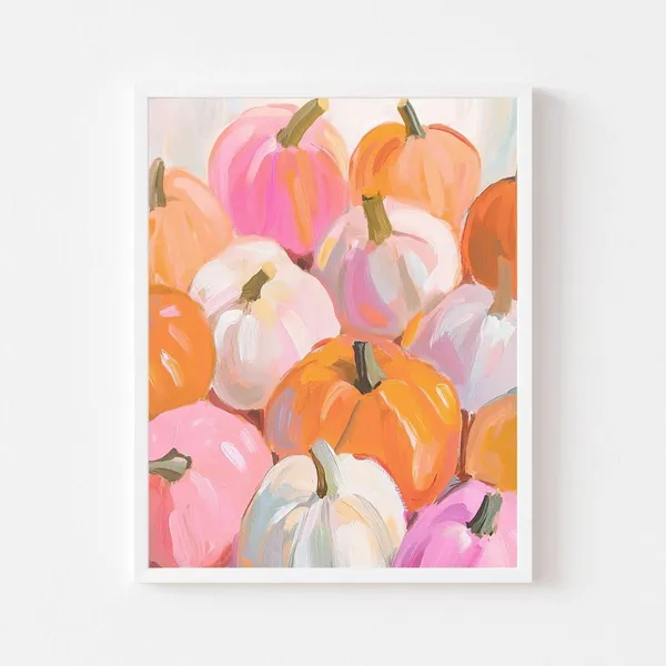 Pink and Orange Pumpkins Autumn Fall Poster Print