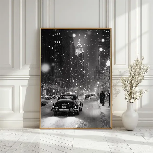 Vintage Winter Cityscape Poster, New York Travel Print