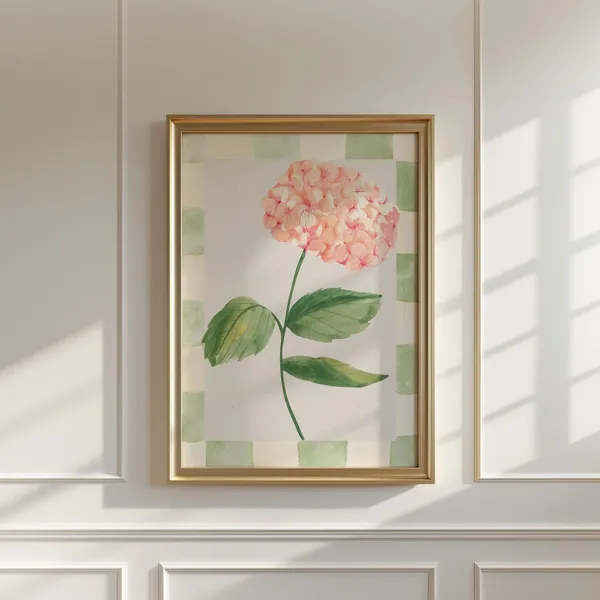 Pink Hydrangea Vintage Floral Watercolor Art Print