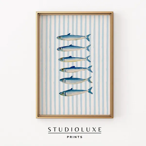 Sardines Vintage Painting Coastal Kitchen Art Print