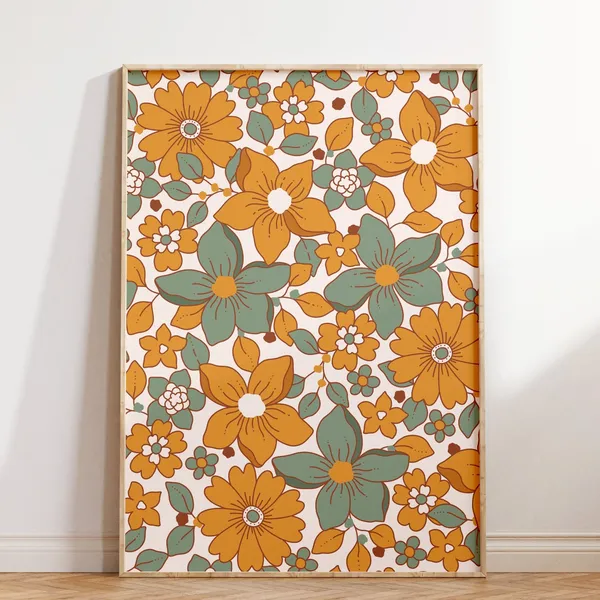 Retro Flower Floral Poster, Aesthetic Wall Decor