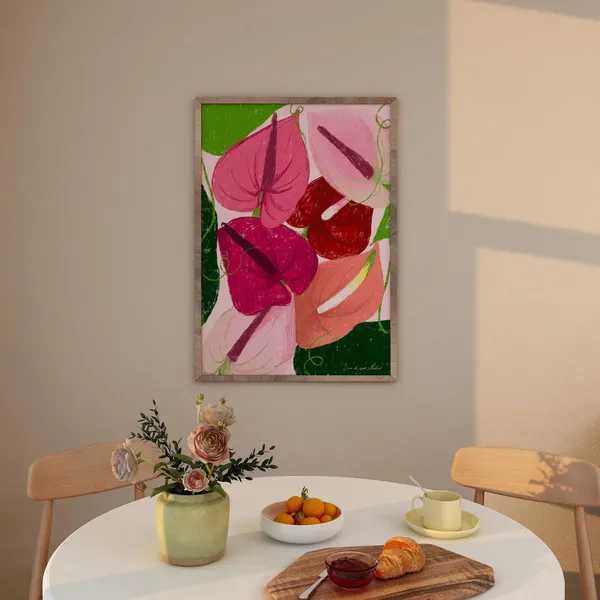 Anthurium Vintage Floral Art Print, Mid-Century