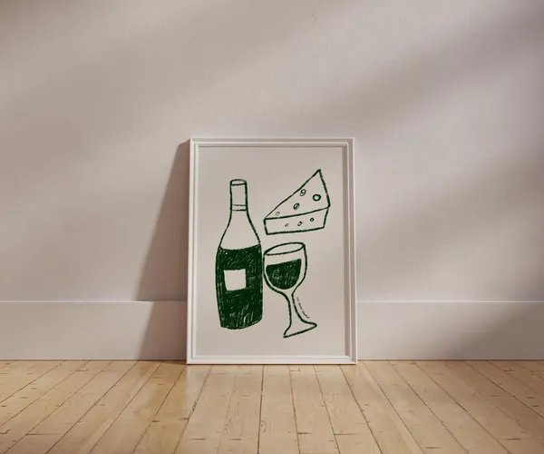 Wine and Cheese Vintage Retro Kitchen Art Print