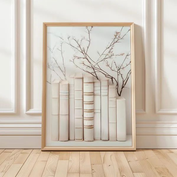 Minimalist Book Lover Art Print, Neutral Reading Nook