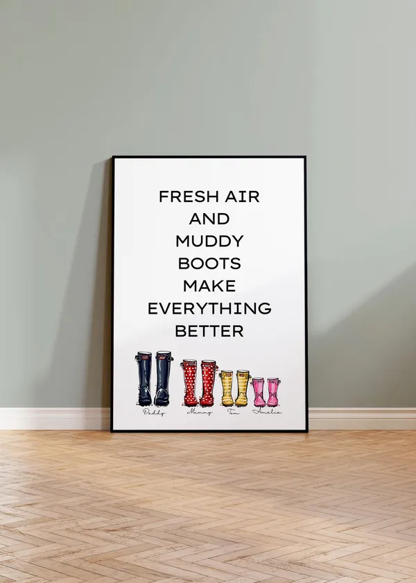 Wellies Boots Family Portrait Art Print, Personalised