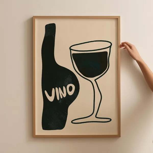 Vino Retro Wine Art Print, Mid-Century Kitchen Decor