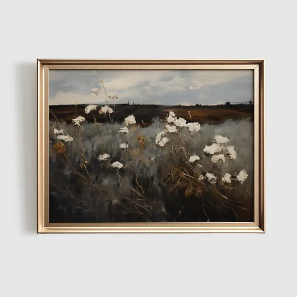 Moody Landscape Vintage Art Print, Wildflower Autumn