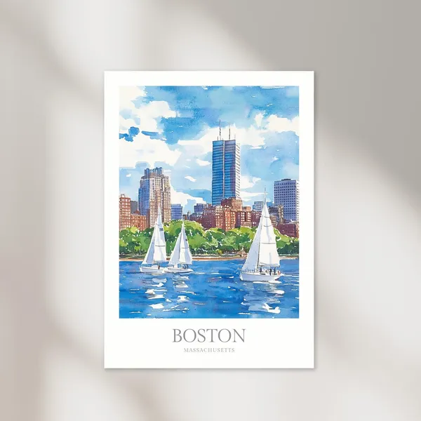 Boston Massachusetts Watercolor Travel Poster Art Print